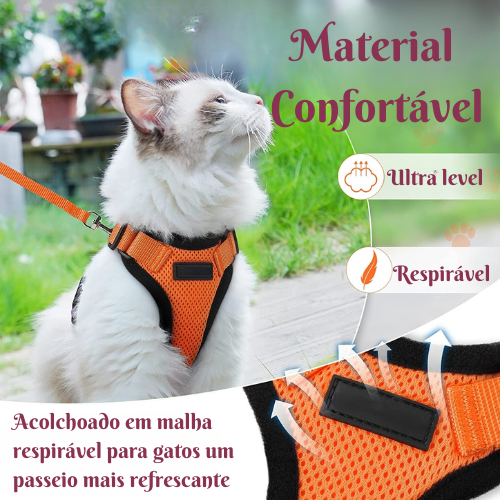 Colete com Guia Ajustável e respirável para Gatos