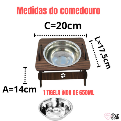 Comedouro Pet Elevado - 1 Tigelas Mdf/Inox