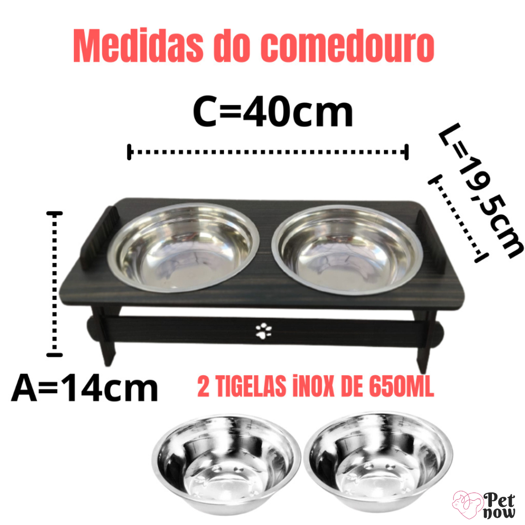 Comedouro Pet Elevado - 2 Tigelas Mdf/Inox