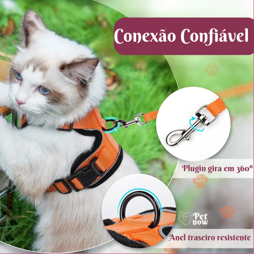 Colete com Guia Ajustável e respirável para Gatos