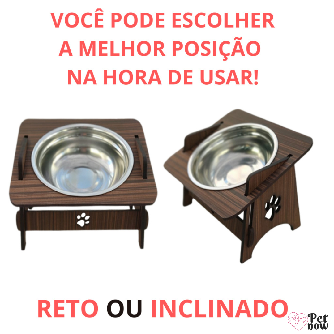 Comedouro Pet Elevado - 1 Tigelas Mdf/Inox