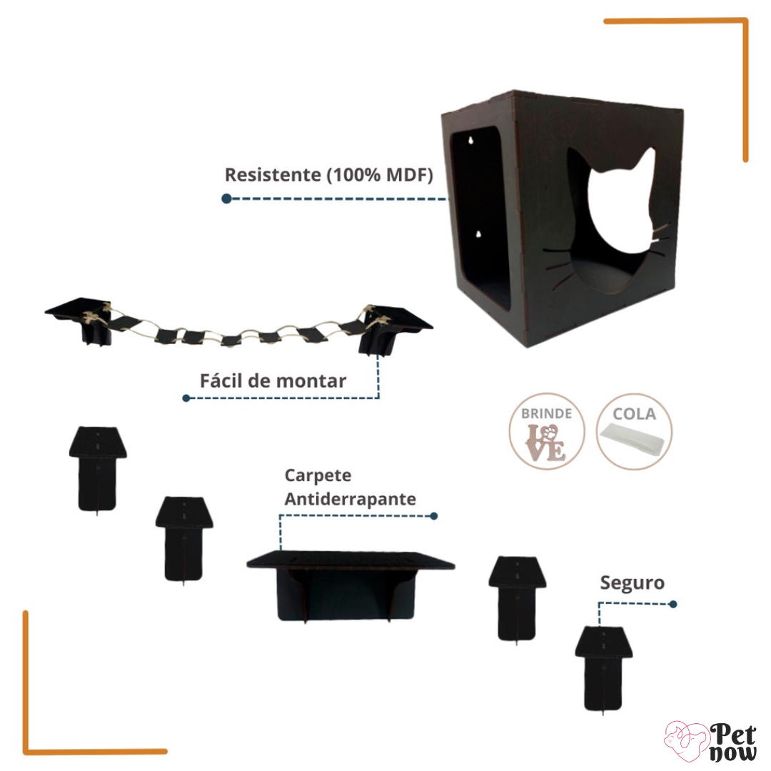 Playground Gatificação em MDF Preto - Kit Completo de 7 Peças!