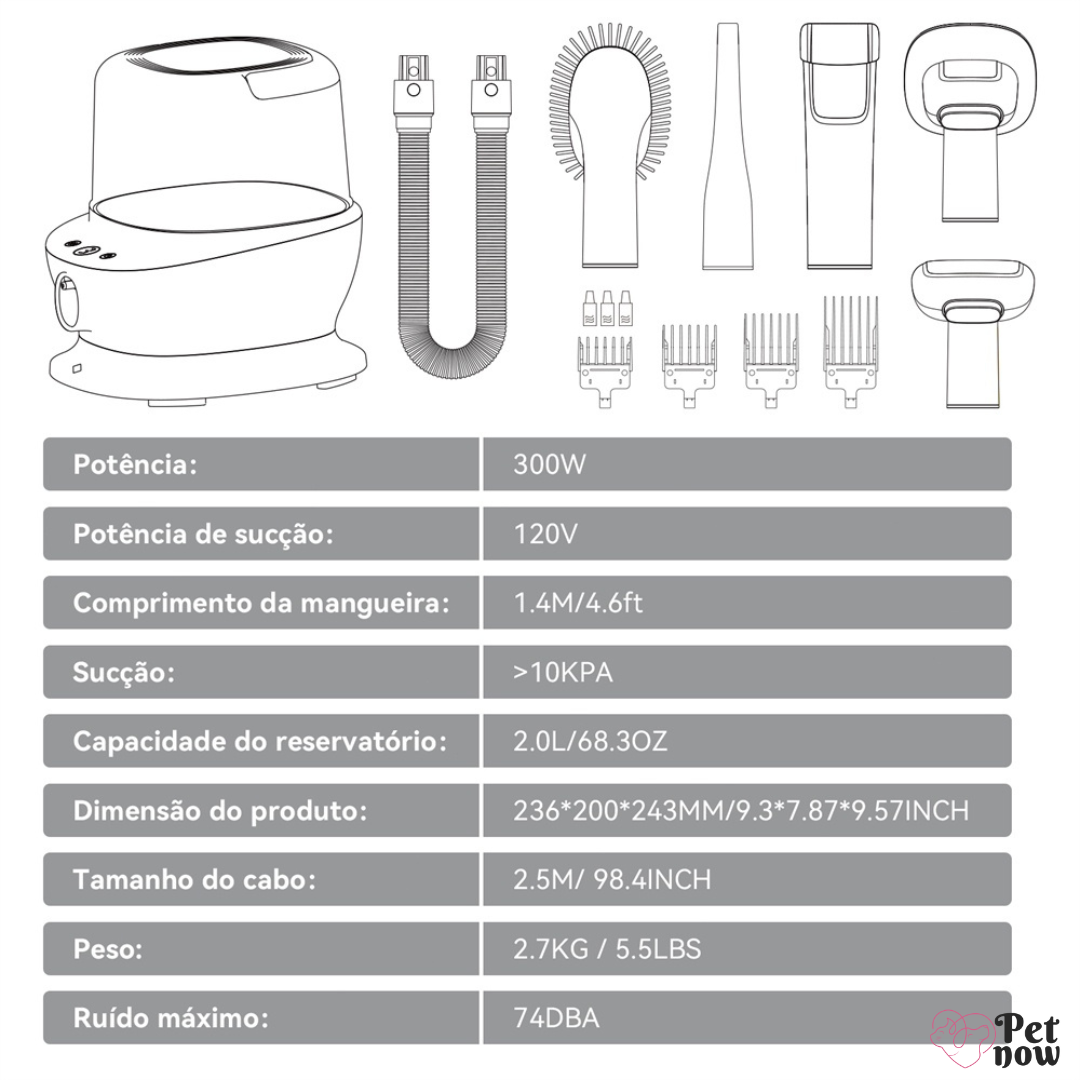 Máquina NP3 Pro 5 em 1 para animais de estimação: aspirador, aparador e cuidados totalmente integrados