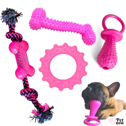 Kit de 4 Brinquedos Mordedores para Cachorros Pequenos - Bola, Corda - Pet