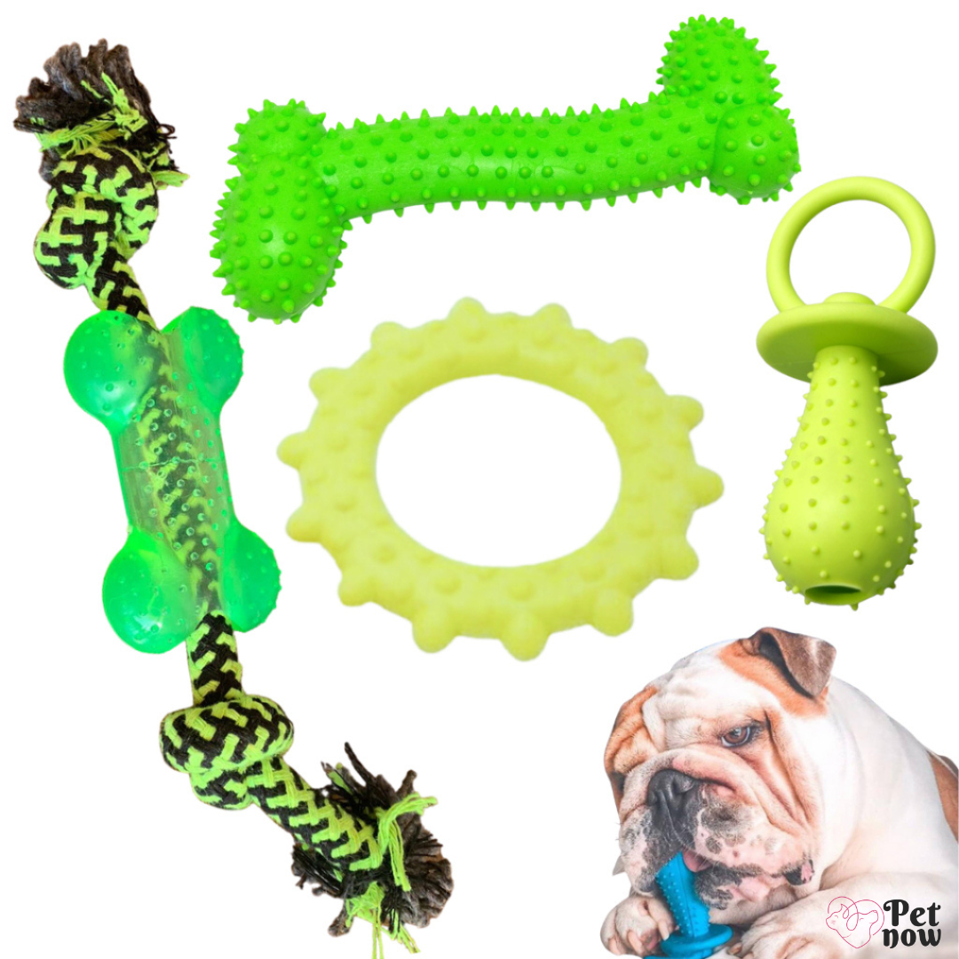 Kit de 4 Brinquedos Mordedores para Cachorros Pequenos - Bola, Corda - Pet