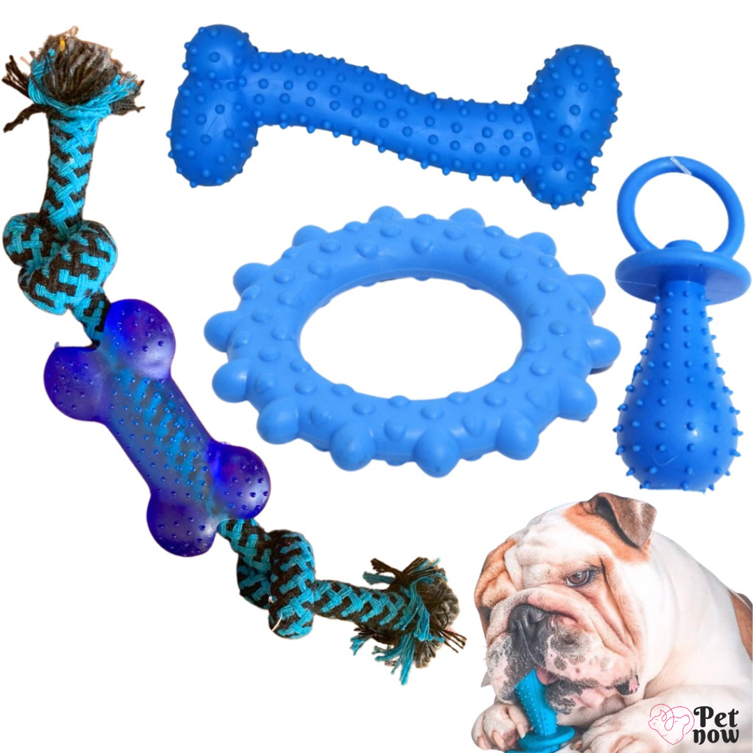 Kit de 4 Brinquedos Mordedores para Cachorros Pequenos - Bola, Corda - Pet