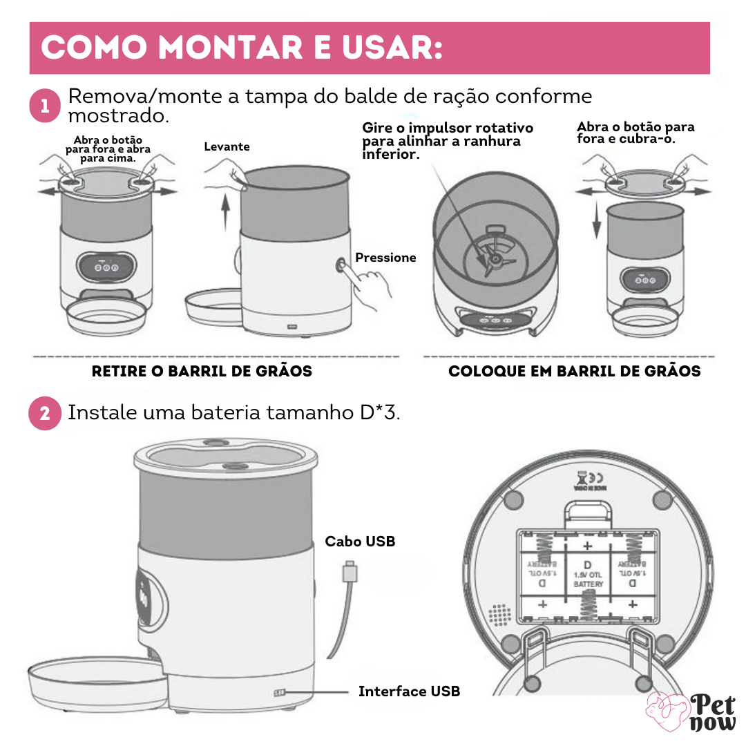 Comedouro Inteligente para Pets Smart App Tuya - Controle por Wi-Fi ou Botão