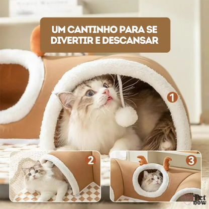 Túnel Interativo e Cama Aconchegante para Gatos - Design Xadrez