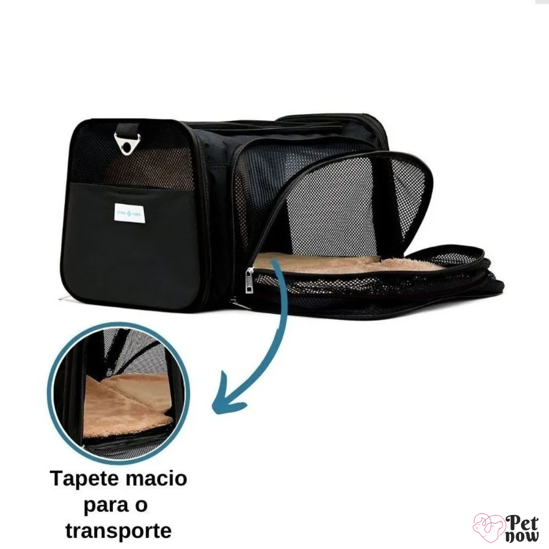 Bolsa Expansível Premium para Pet Recomendada para Avião + Cinto de Segurança Veicular