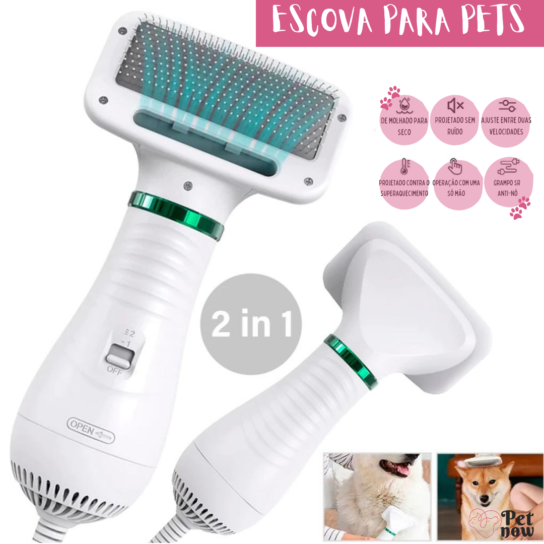 Escova Secadora Pet - Seca, Escova e Remove Pelos para Cachorro Gato