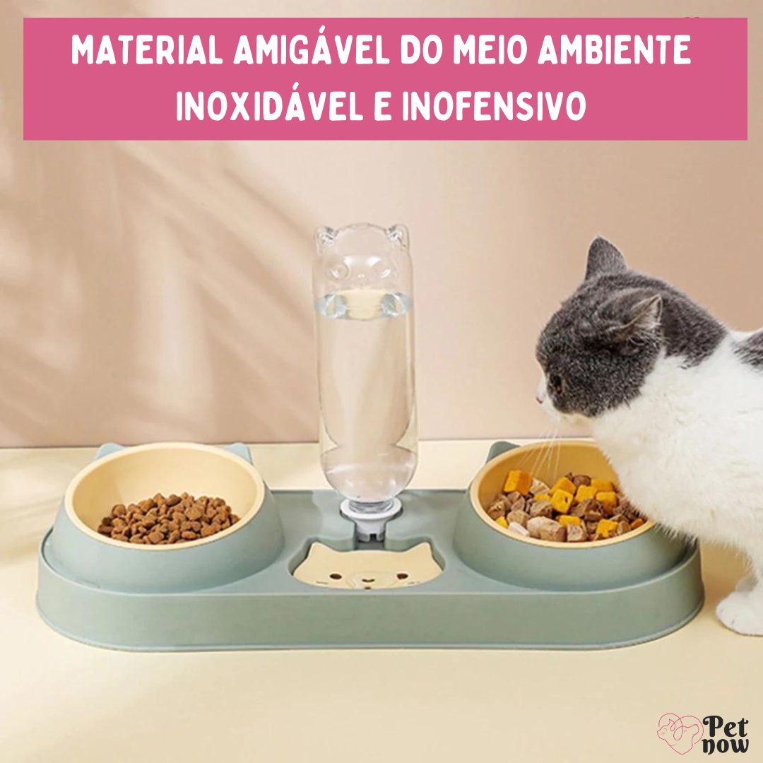 Comedouro e Bebedouro Triplo Multifuncional para Cães e Gatos