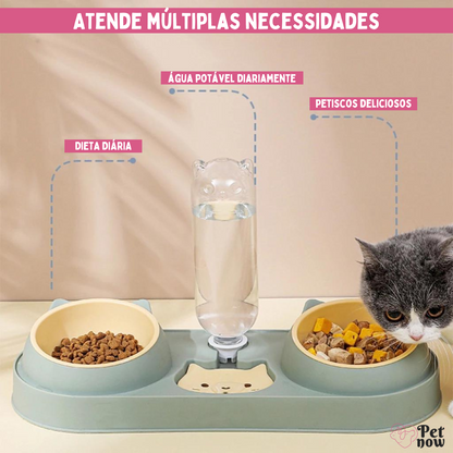 Comedouro e Bebedouro Triplo Multifuncional para Cães e Gatos