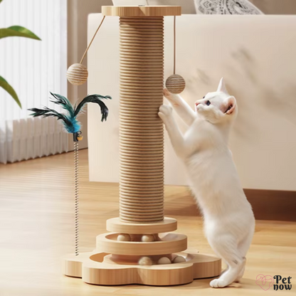 Arranhador Interativo para Gatos com Bolinhas e Pena