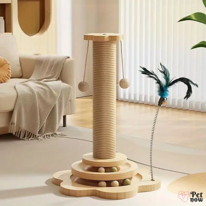 Arranhador Interativo para Gatos com Bolinhas e Pena