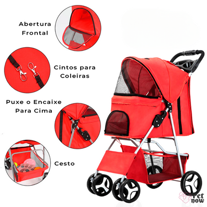 Carrinho de Passeio Pet Dobrável para Cães e Gatos