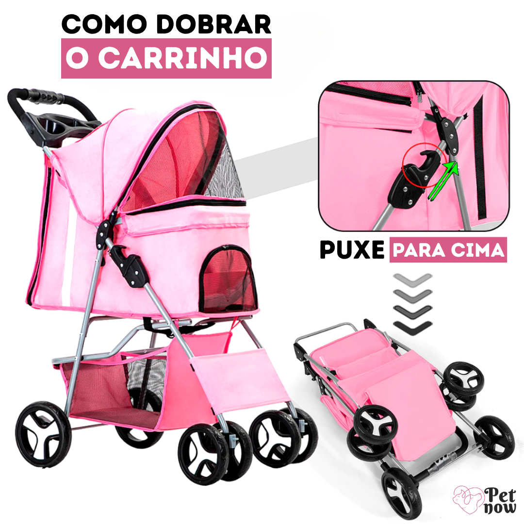 Carrinho de Passeio Pet Dobrável para Cães e Gatos