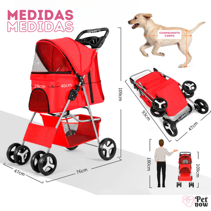 Carrinho de Passeio Pet Dobrável para Cães e Gatos