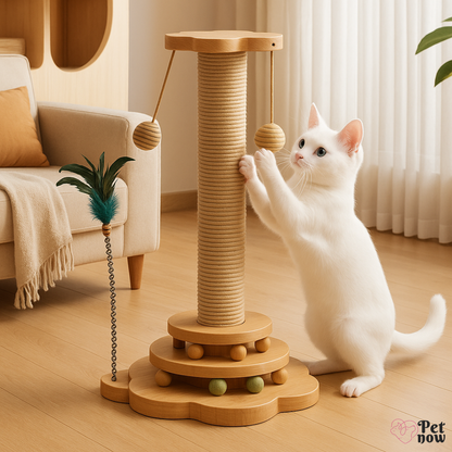 Arranhador Interativo para Gatos com Bolinhas e Pena
