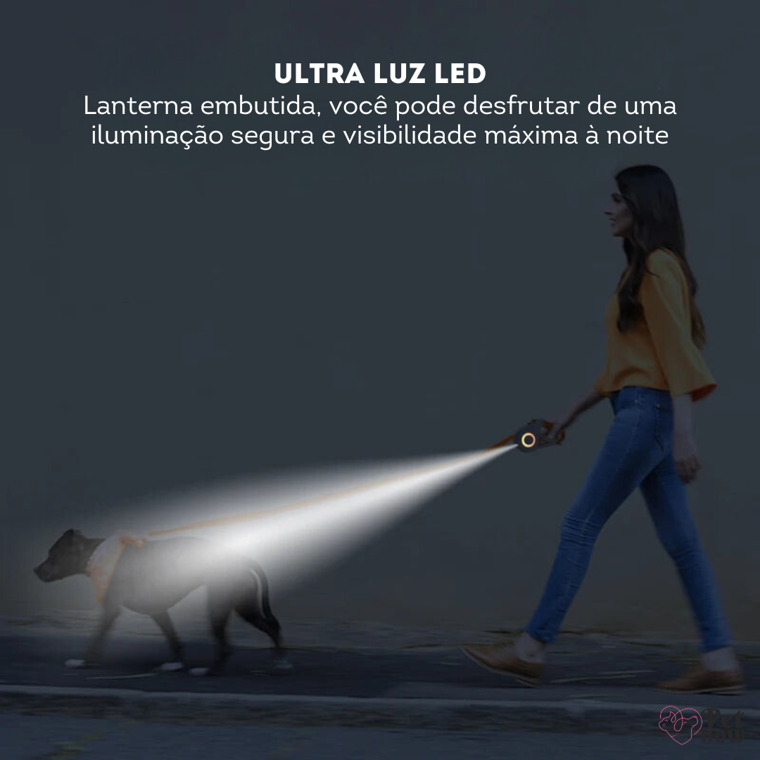 Coleira Guia Retrátil Pet LED ROJECO