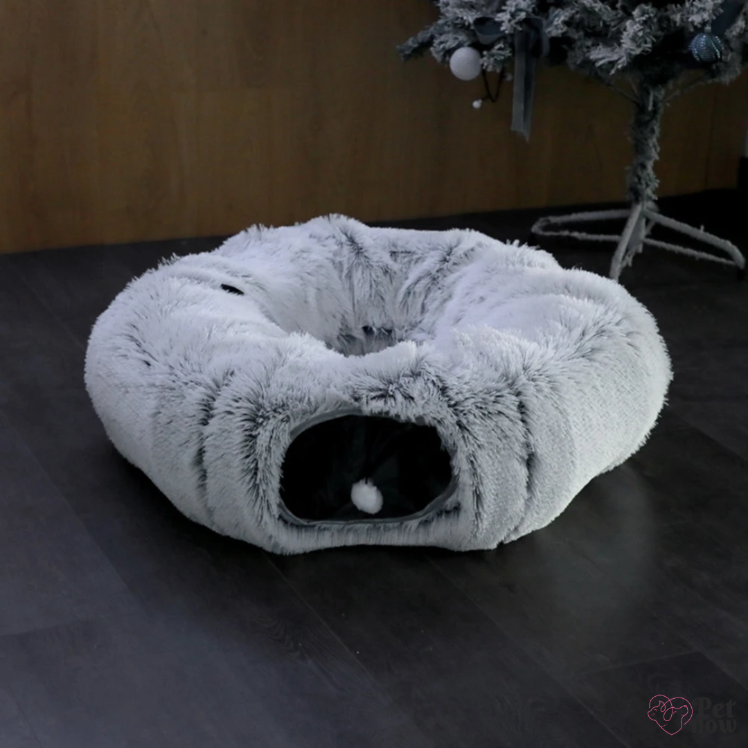 Cama de Pelúcia com Túnel para Gatos