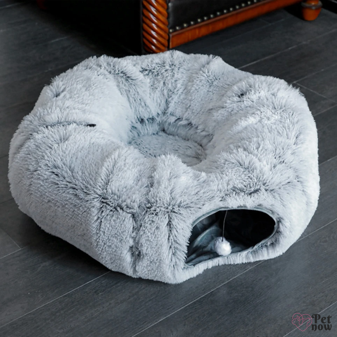 Cama de Pelúcia com Túnel para Gatos