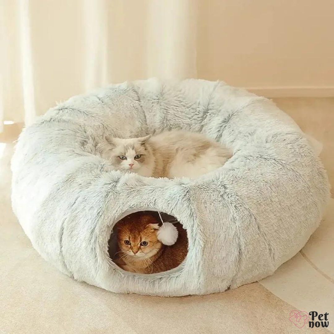 Cama de Pelúcia com Túnel para Gatos