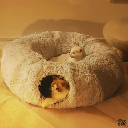 Cama de Pelúcia com Túnel para Gatos